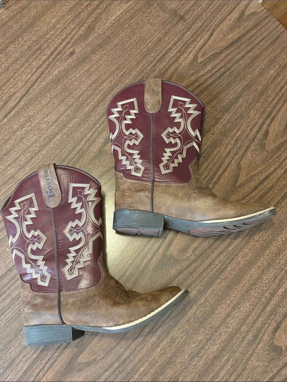 Twister Size 2 Blake Burgundy Brown Square Toe Cowboy Boots Leather